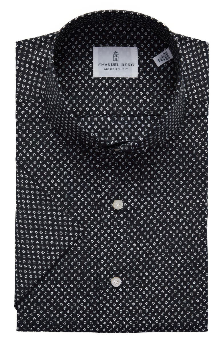 Emanuel Berg Modern Fit Floral Short Sleeve Stretch Poplin Sport Shirt, Main, color, 