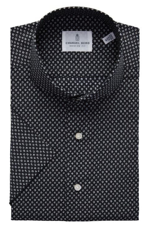 Modern Fit Floral Short Sleeve Stretch Poplin Sport Shirt