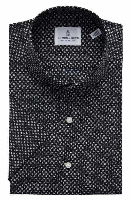 Emanuel Berg Modern Fit Floral Short Sleeve Stretch Poplin Sport Shirt
