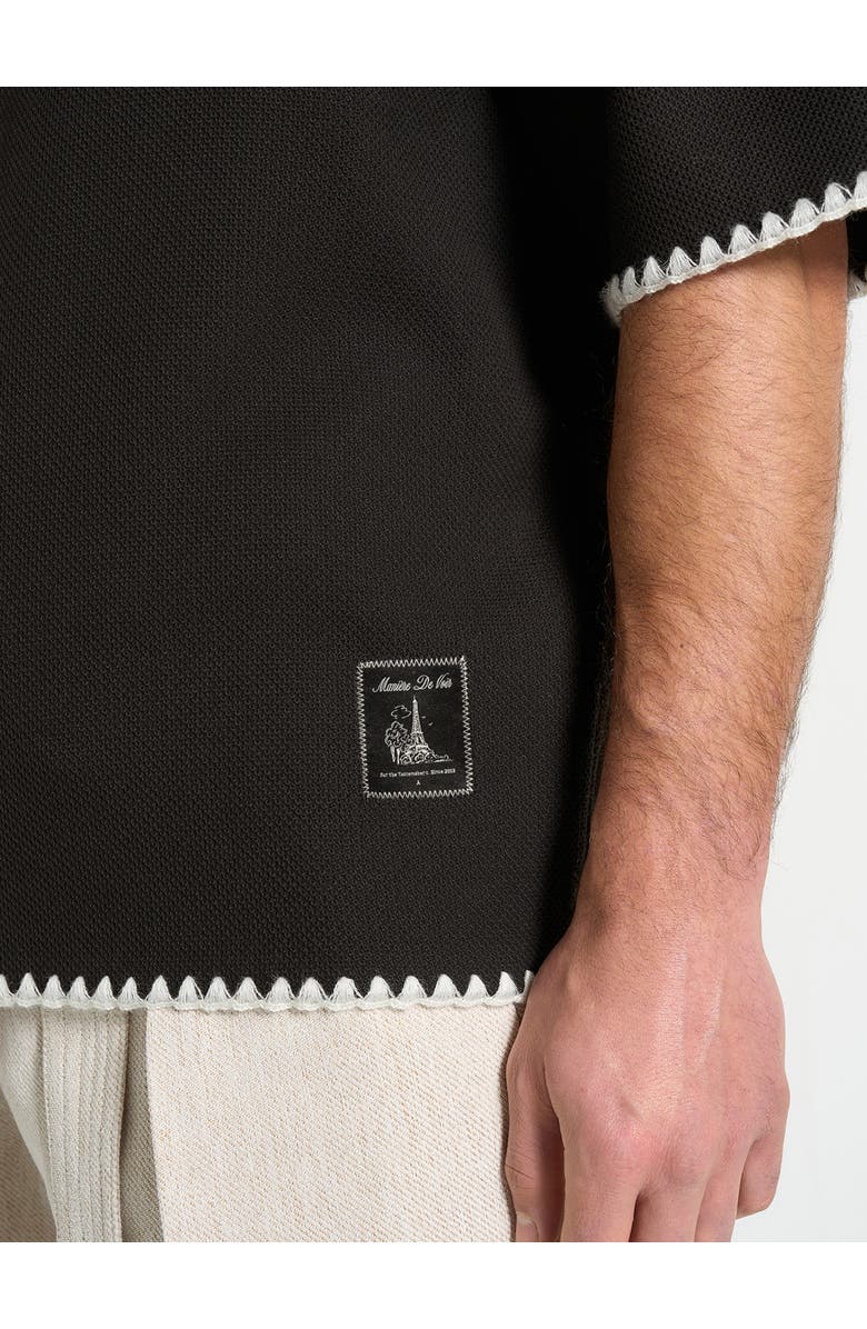 Manière De Voir Lenny Boxy Polo Shirt With Whipstitch Detail, Alternate, color, 