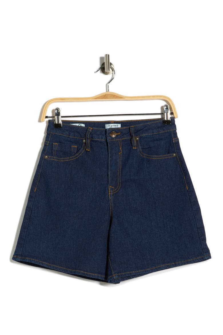 High Waist Mid Thigh Denim Shorts, Alternate, color, RINSE