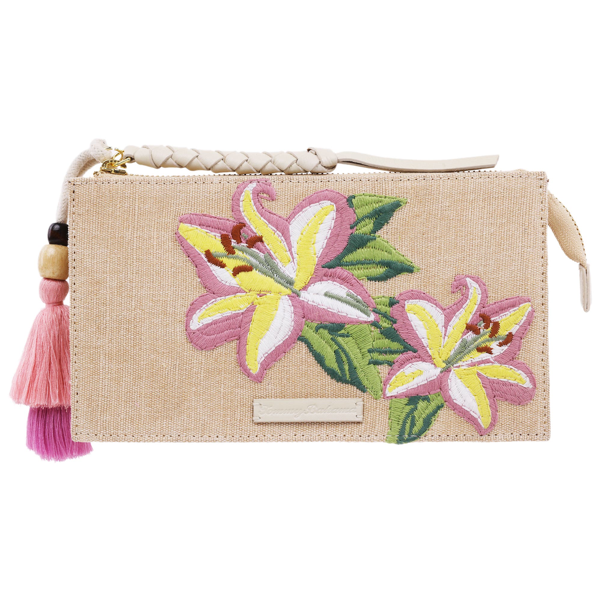 Tommy Bahama Zip Top Embroidered Floral Clutch, Main, color, Pink