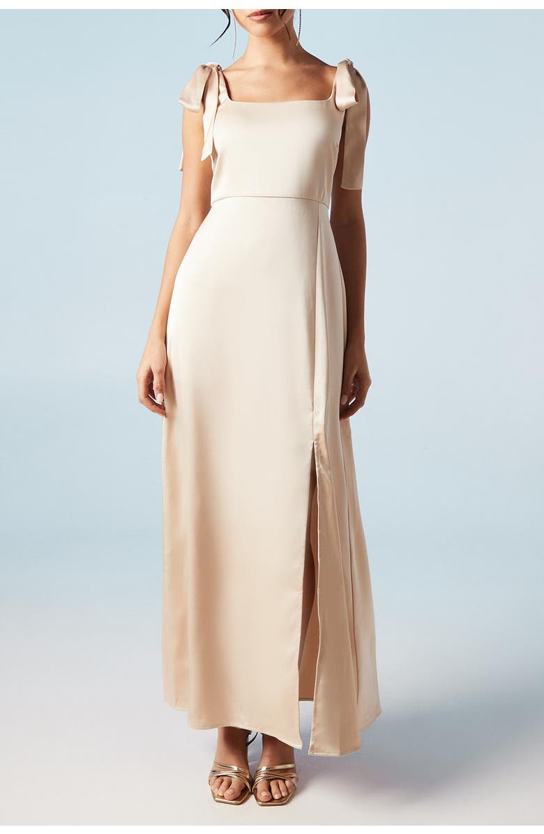 Oasis Satin Midi Bridesmaid Dress, Alternate, color, Champagne
