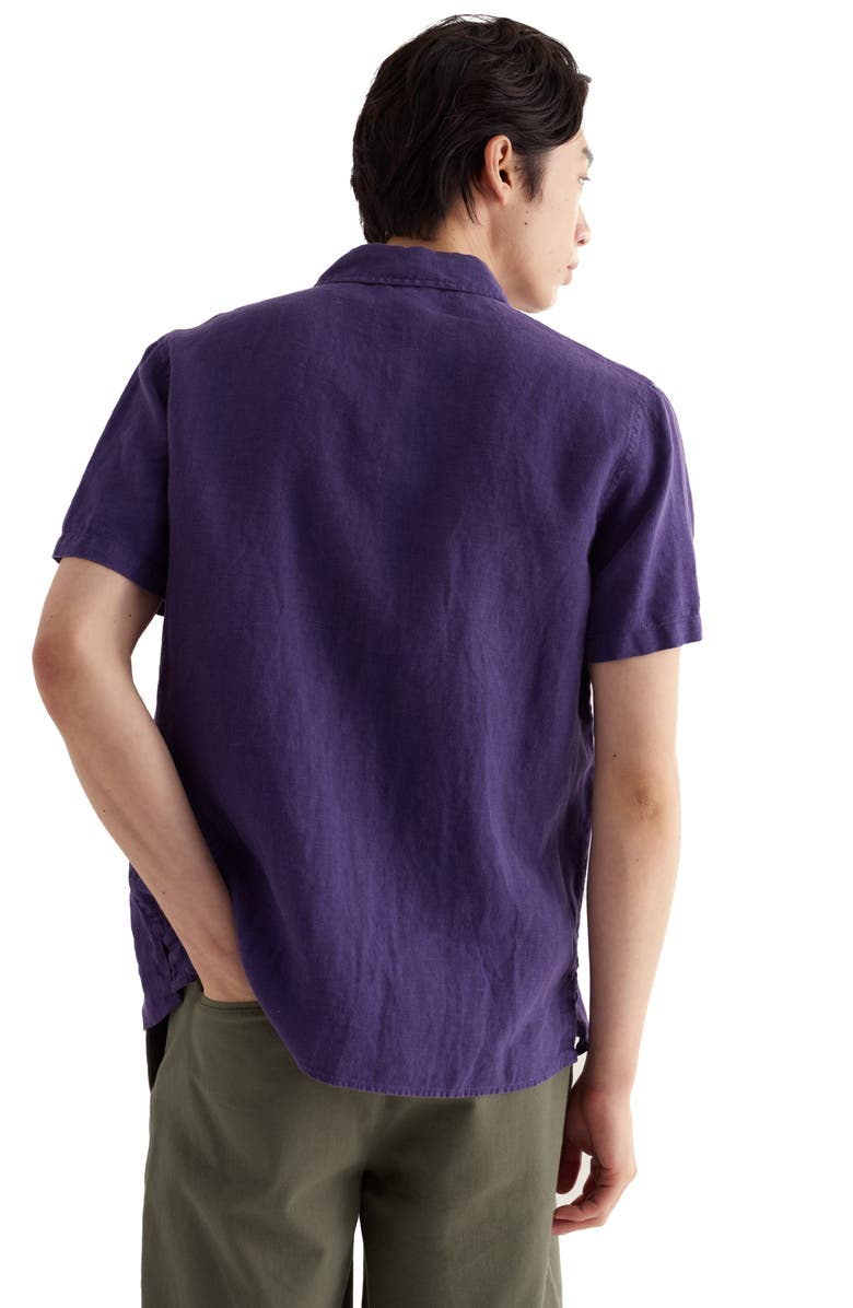Seasalt Cornwall Carne Short Sleeve Linen Button-Up Shirt, Alternate, color, Blackcurrant