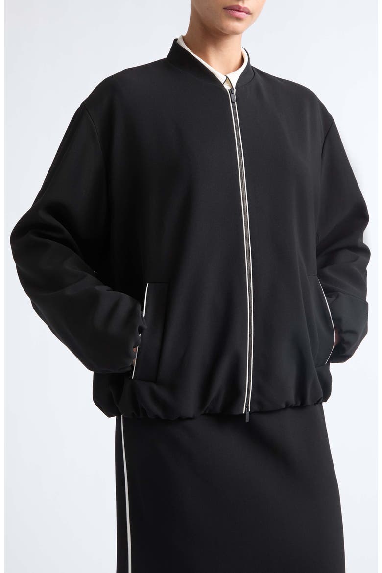 Contrast Piping Bomber Jacket, Alternate, color, BLACK