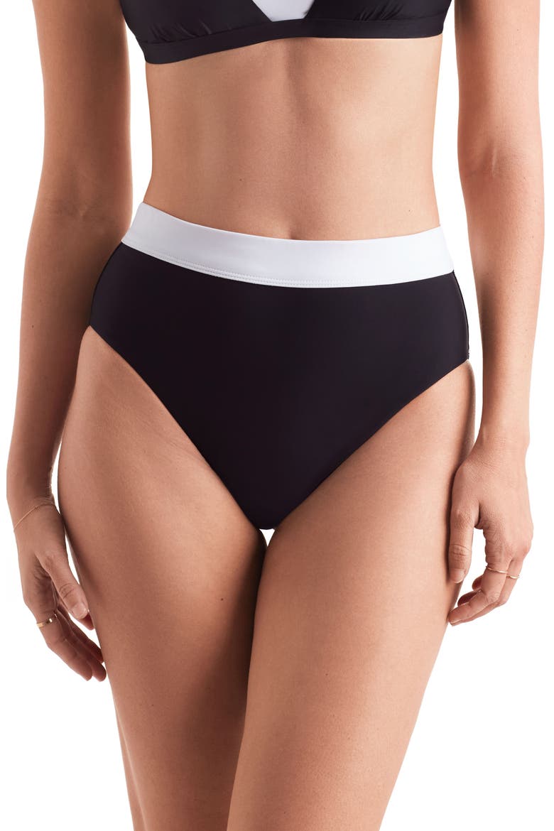 Brooke High Waist Swim Bottoms, Main, color, BLK/ WHT