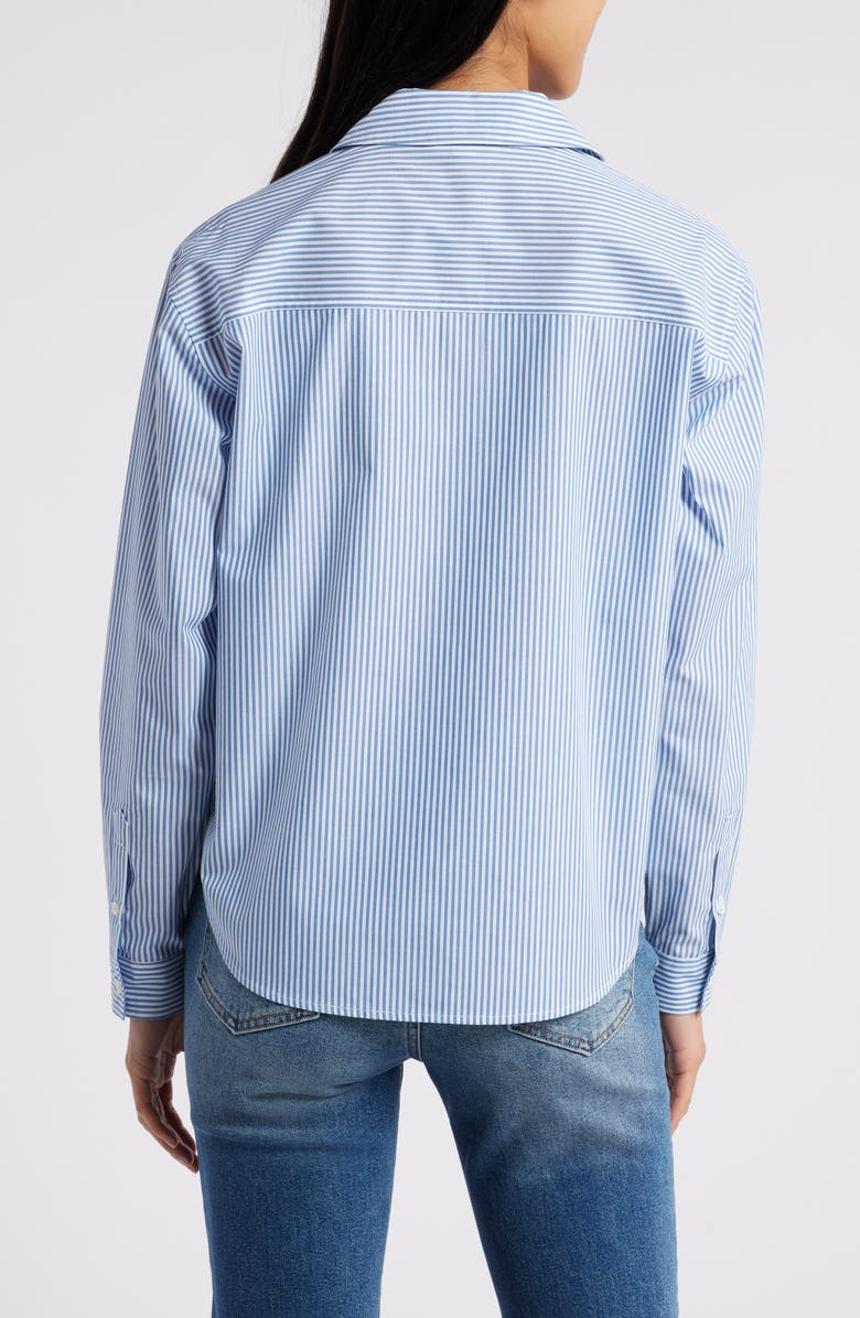 beachlunchlounge Irene Rhinestone Stripe Cotton Blend Button-Up Shirt, Alternate, color, 