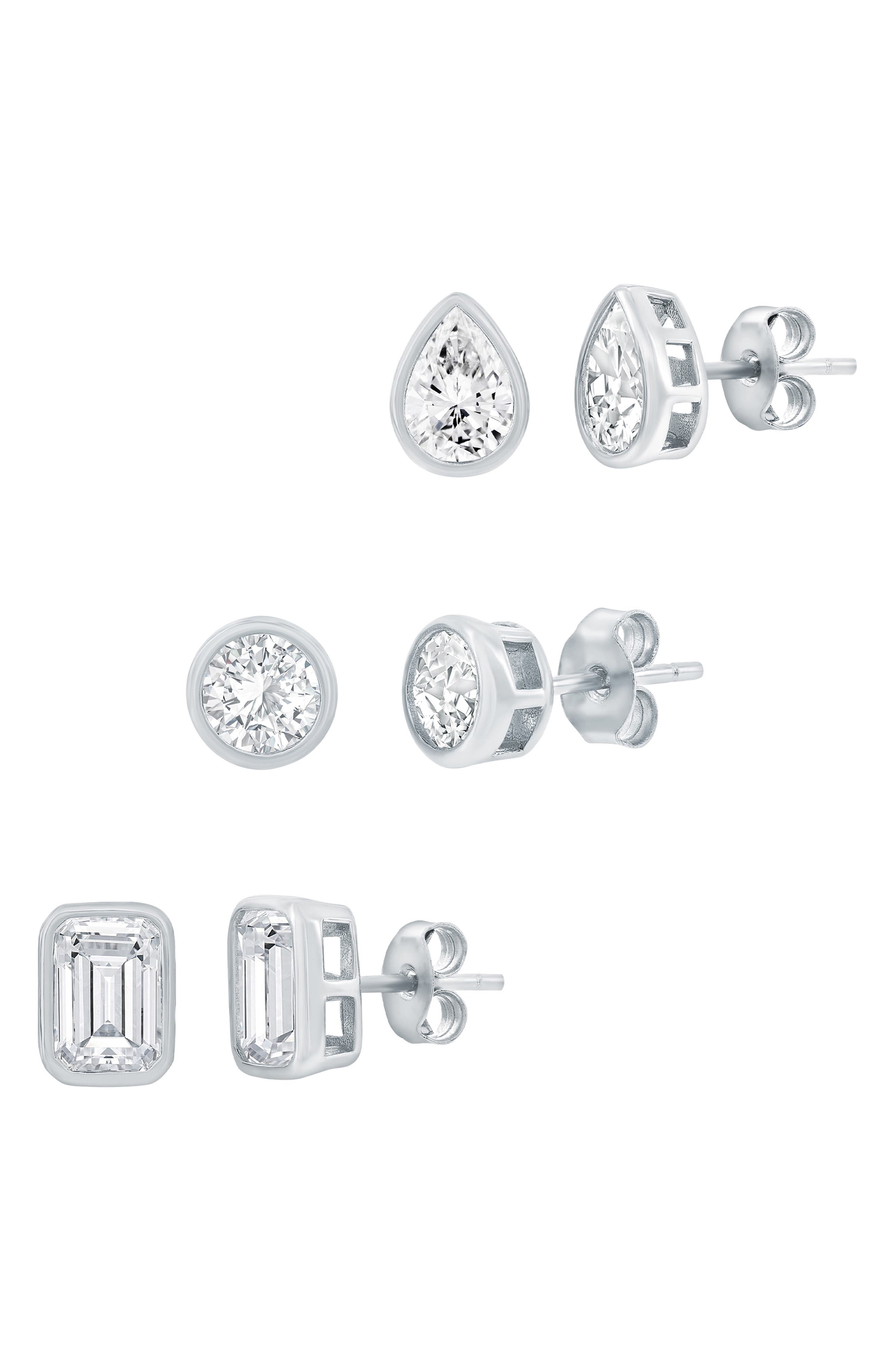 SIMONA Set of 3 Cubic Zirconia Stud Earrings