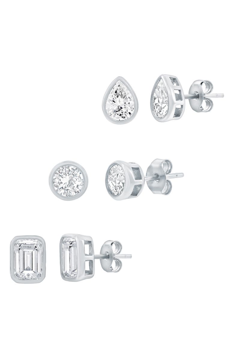 SIMONA Set of 3 Cubic Zirconia Stud Earrings, Main, color, Silver
