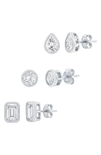 Simona Set Of 3 Cubic Zirconia Stud Earrings In Silver