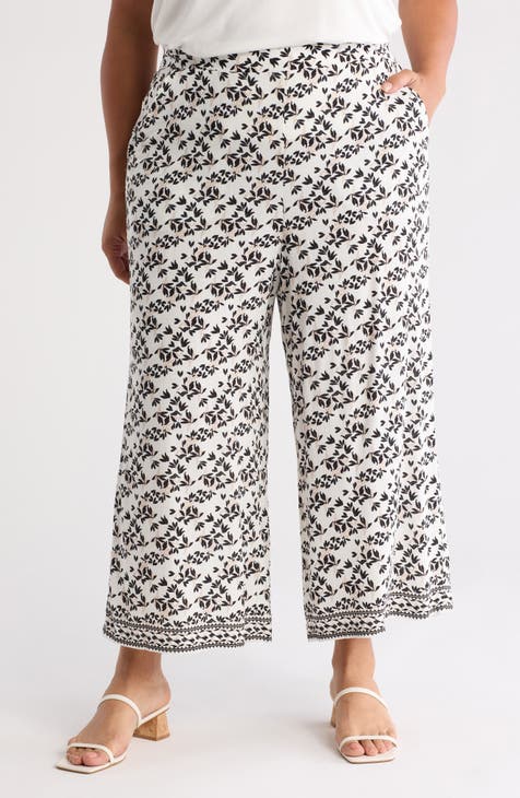 Print Crop Wide Leg Pants (Plus)