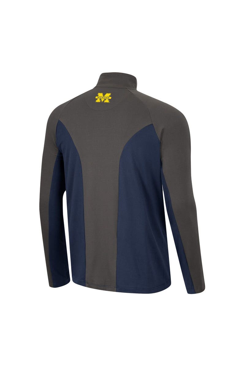 COLOSSEUM Men's Colosseum Navy/Charcoal Michigan Wolverines Two Yutes Raglan Quarter-Zip Windshirt, Alternate, color,