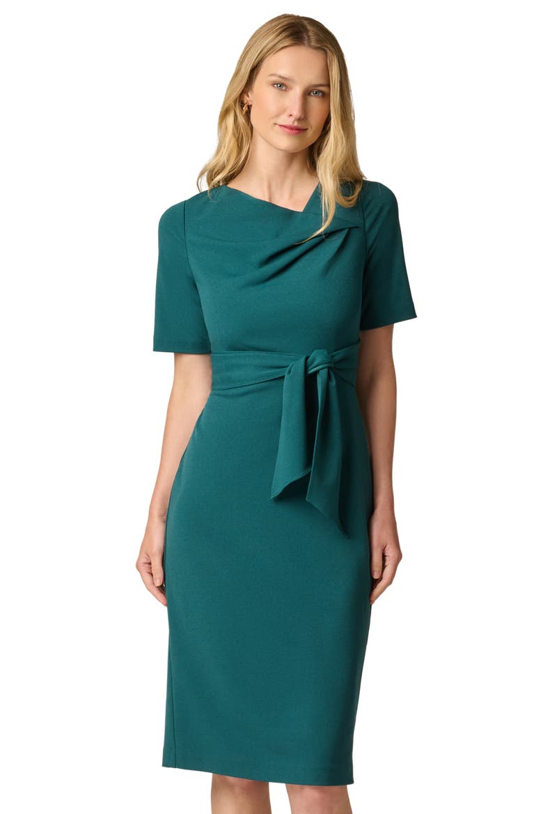 Tie Waist Crepe Sheath Dress, Alternate, color, HUNTER