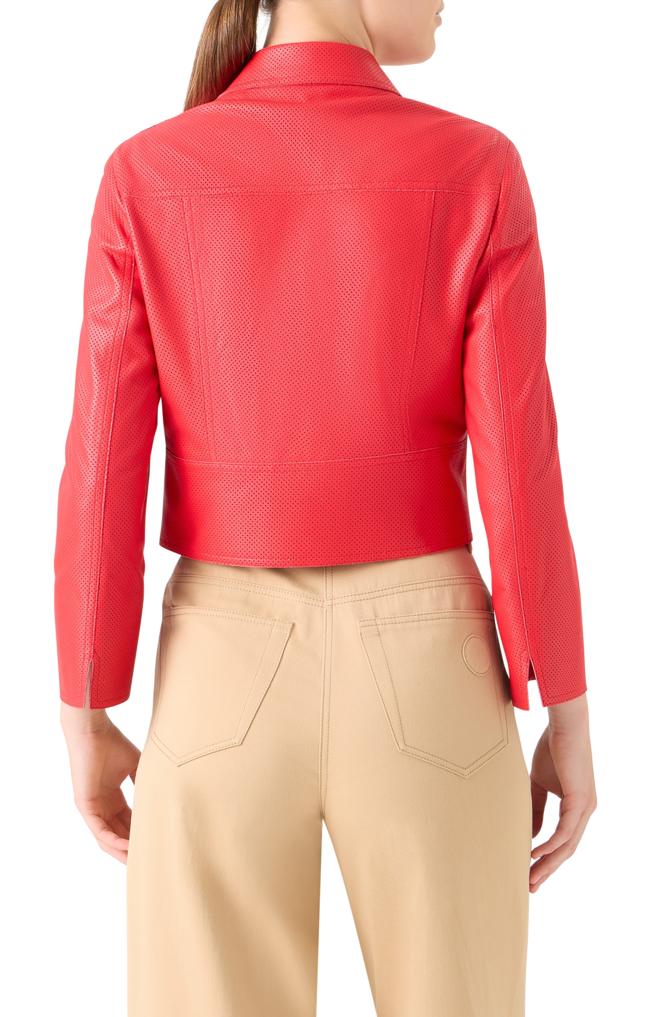Crop Perforated Leather Jacket - image 4