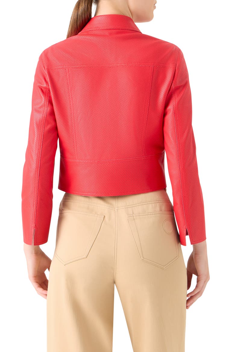 Crop Perforated Leather Jacket, Alternate, color, BRIGHT RED