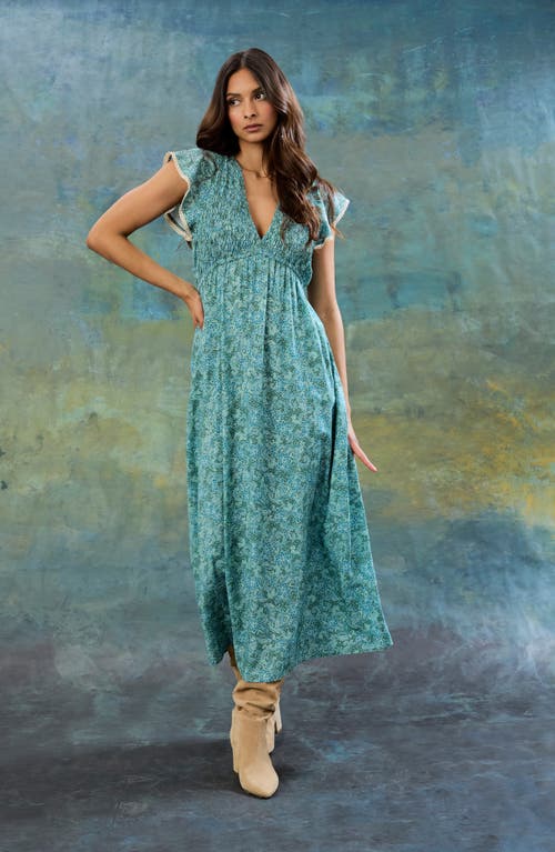 The Good Journey Flutter Sleeve Maxi Dress In Blue