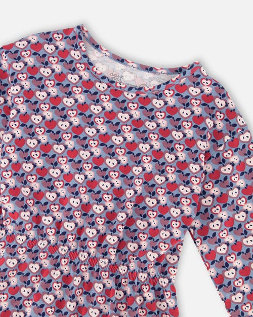 Deux Par Deux Organic Cotton Dress With Flounce Hem Apple In Blue