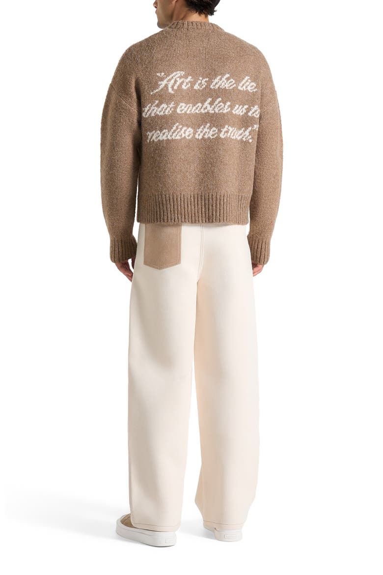 Kamil Art Slogan Brushed Knit Jumper, Alternate, color, Beige