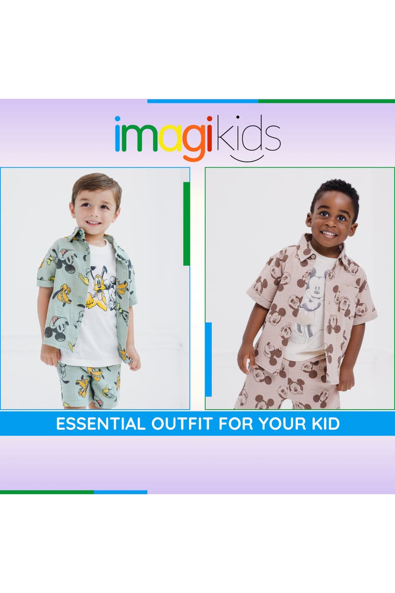 Mickey Mouse Button-Down Shirt, Tee and Shorts Set, Alternate, color, Tan Mickey Mouse