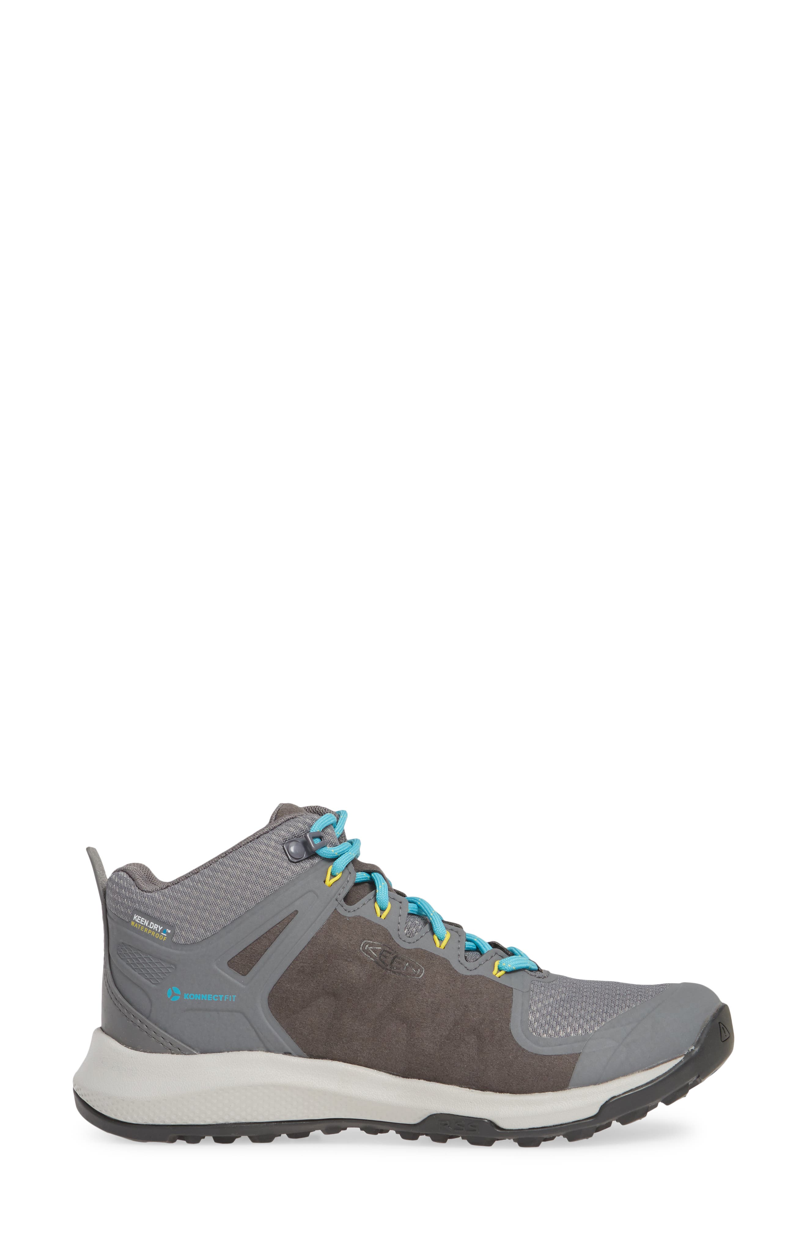 Explore Waterproof Mid Top Trail Shoe, Alternate, color, STEEL GREY/ BRIGHT TURQUOISE