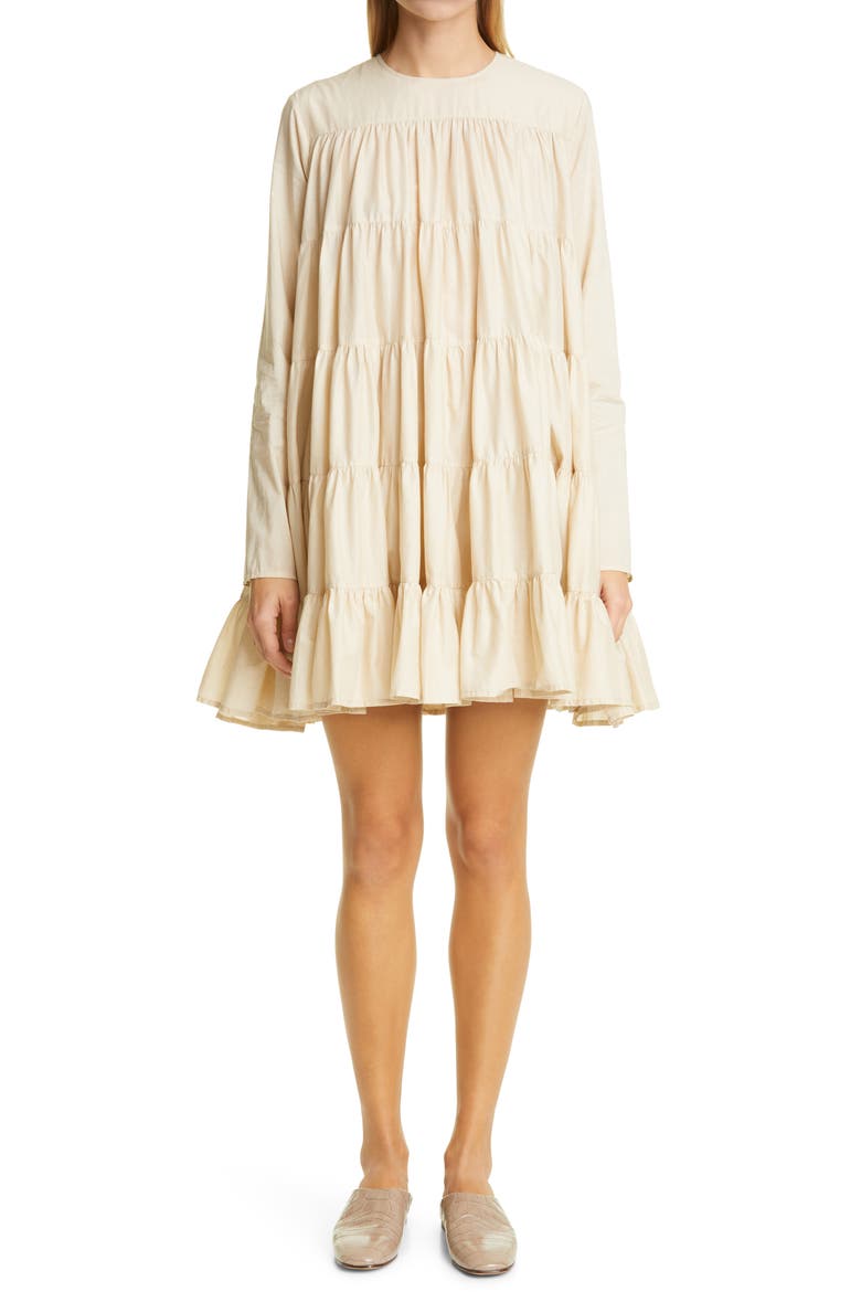 Soliman Tiered Minidress, Main, color, LIGHT BEIGE