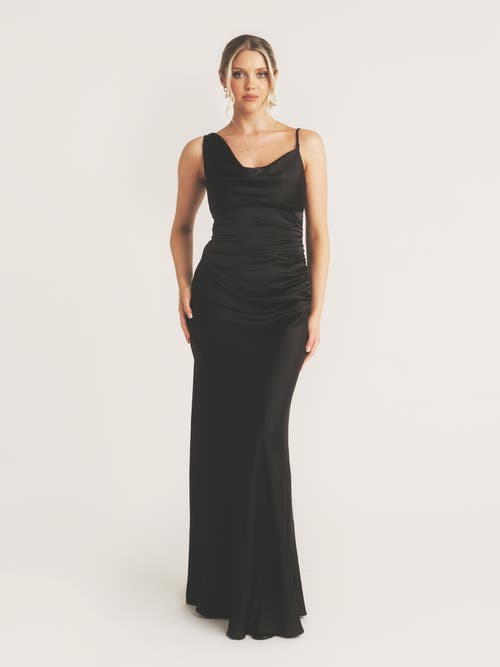 Six Stories Cowl Front Asymmetric Bridesmaid Dress In Black