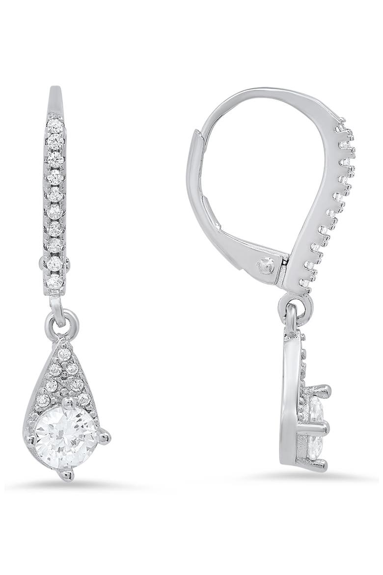 Sterling Silver CZ Drop Leverback Earrings, Main, color, SILVER