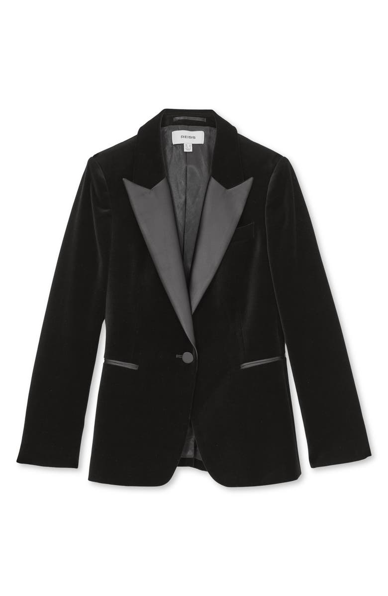 Reiss Myrtle Cotton Velveteen Tuxedo Jacket, Alternate, color, Black