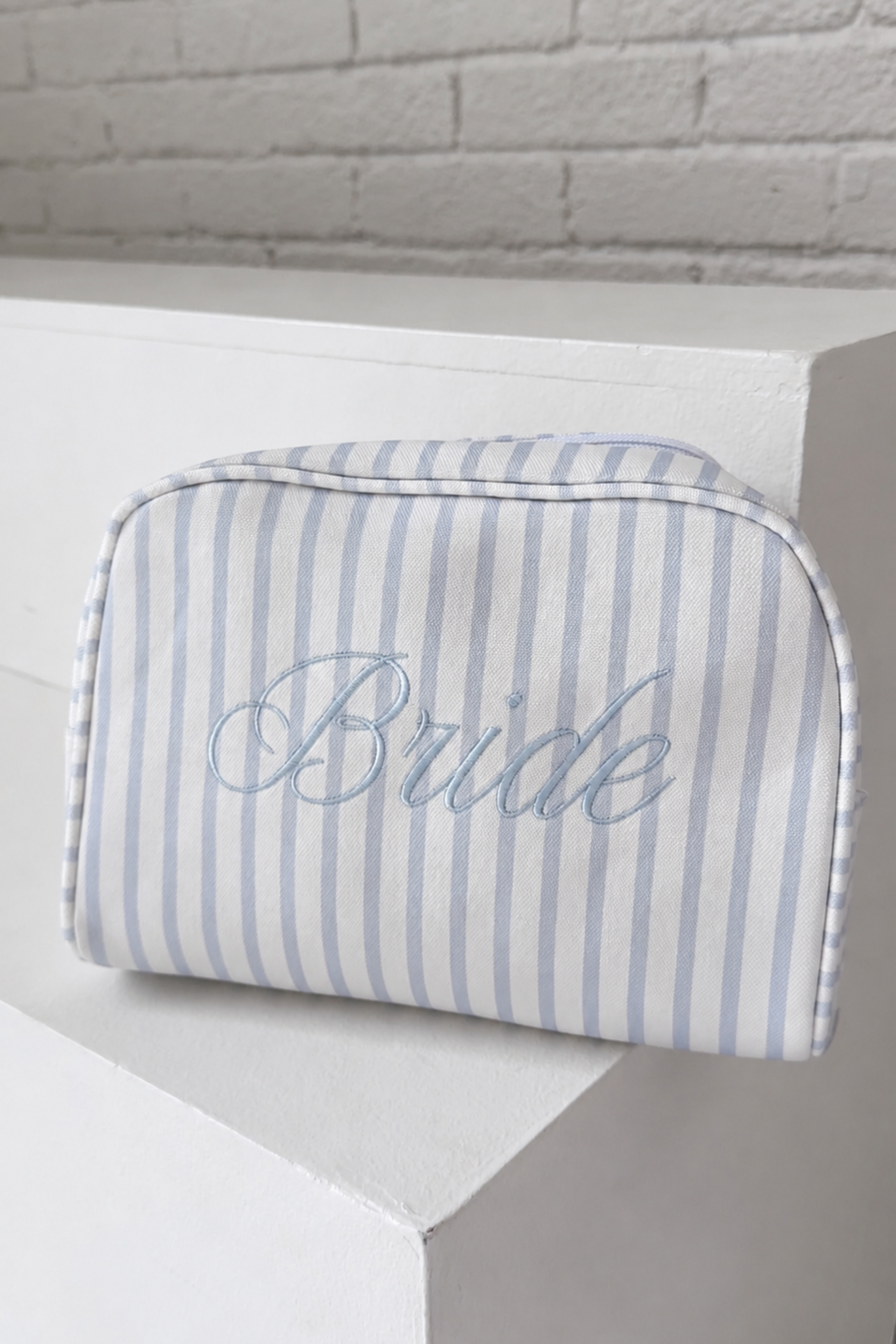 Bride Striped Cosmetic Bag, Alternate, color, Blue