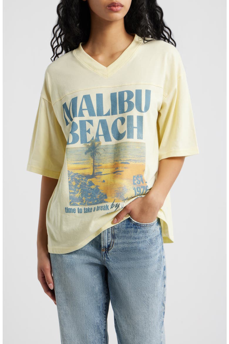 Malibu Beach V-Neck Graphic T-Shirt, Main, color, YELLOW