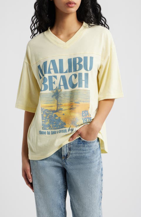 Malibu Beach V-Neck Graphic T-Shirt