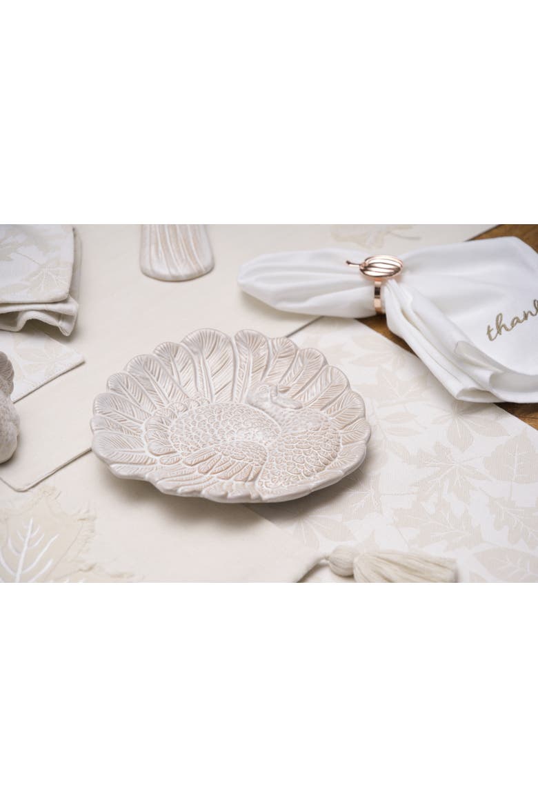Thanksgiving White Turkey Stoneware Serving Platter Plate, Alternate, color, White