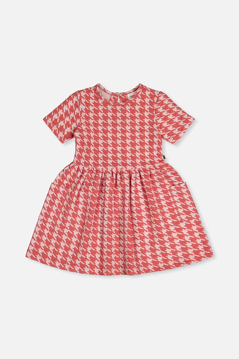 Short Sleeve Dress with Pockets Houndstooth, Main, color, Pink and White Houndstooth