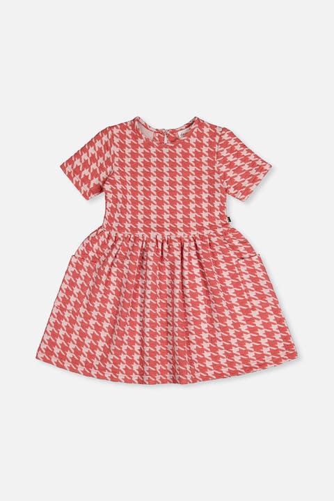 Short Sleeve Dress with Pockets Houndstooth