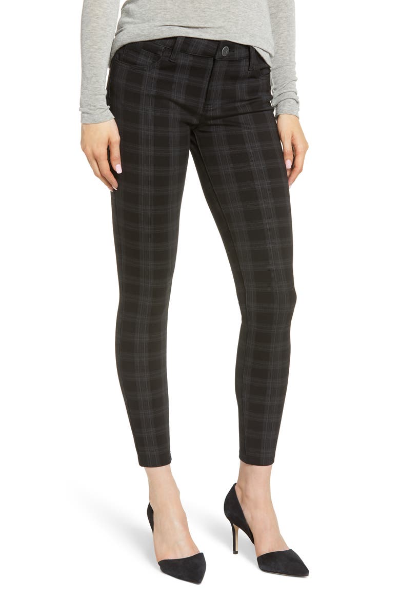 Plaid Skinny Ponte Pants, Main, color, BLACK/ GREY