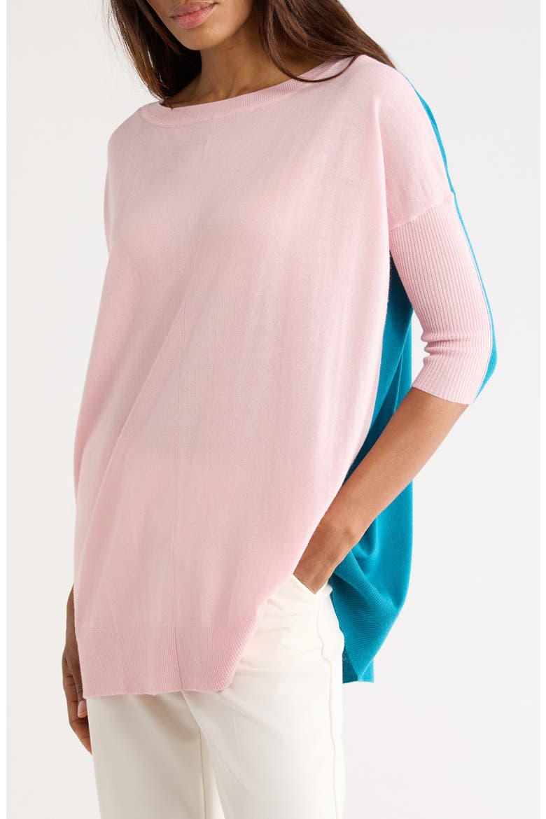 Diane Oversize Colorblock Wool Sweater, Main, color, PALE PINK/ DARK TEAL