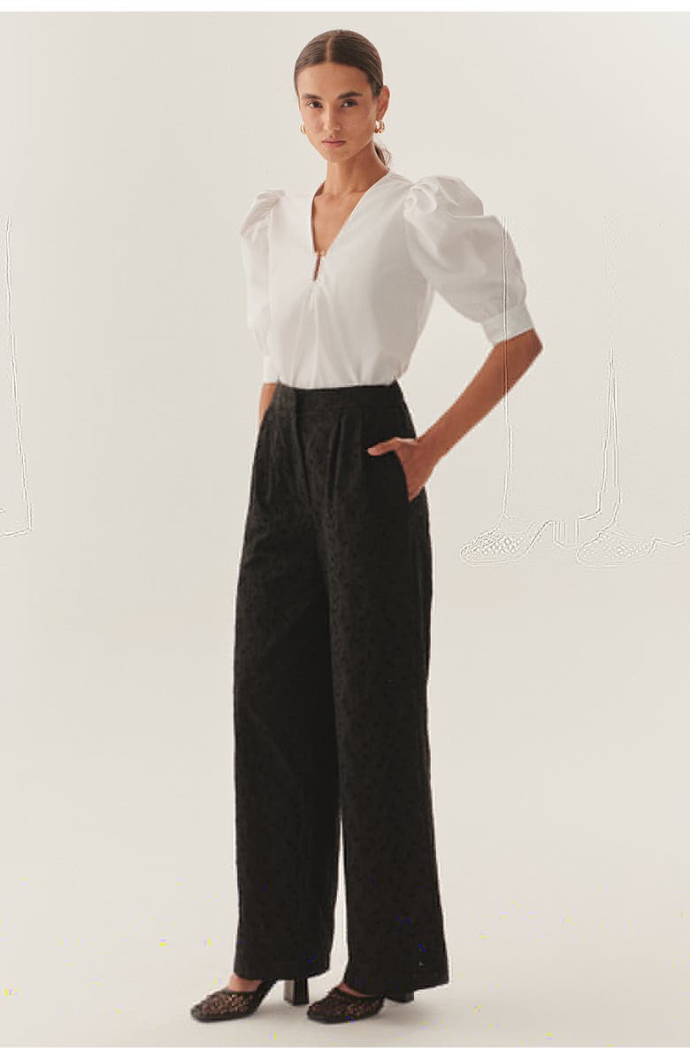 Exquise Broderie Anglaise Fabric Pants, Alternate, color, Black