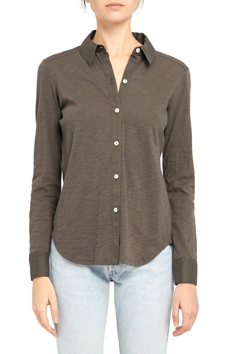Theory Riduro C.Nebulous Organic Cotton Slub Long Sleeve Button-Up Shirt, Main, color, 