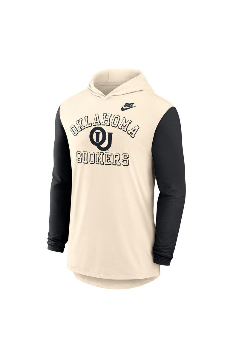 Nike Men's Nike Natural/Black Oklahoma Sooners Legacy Color-Block Tri-Blend Performance Long Sleeve Hoodie T-Shirt, Alternate, color, 