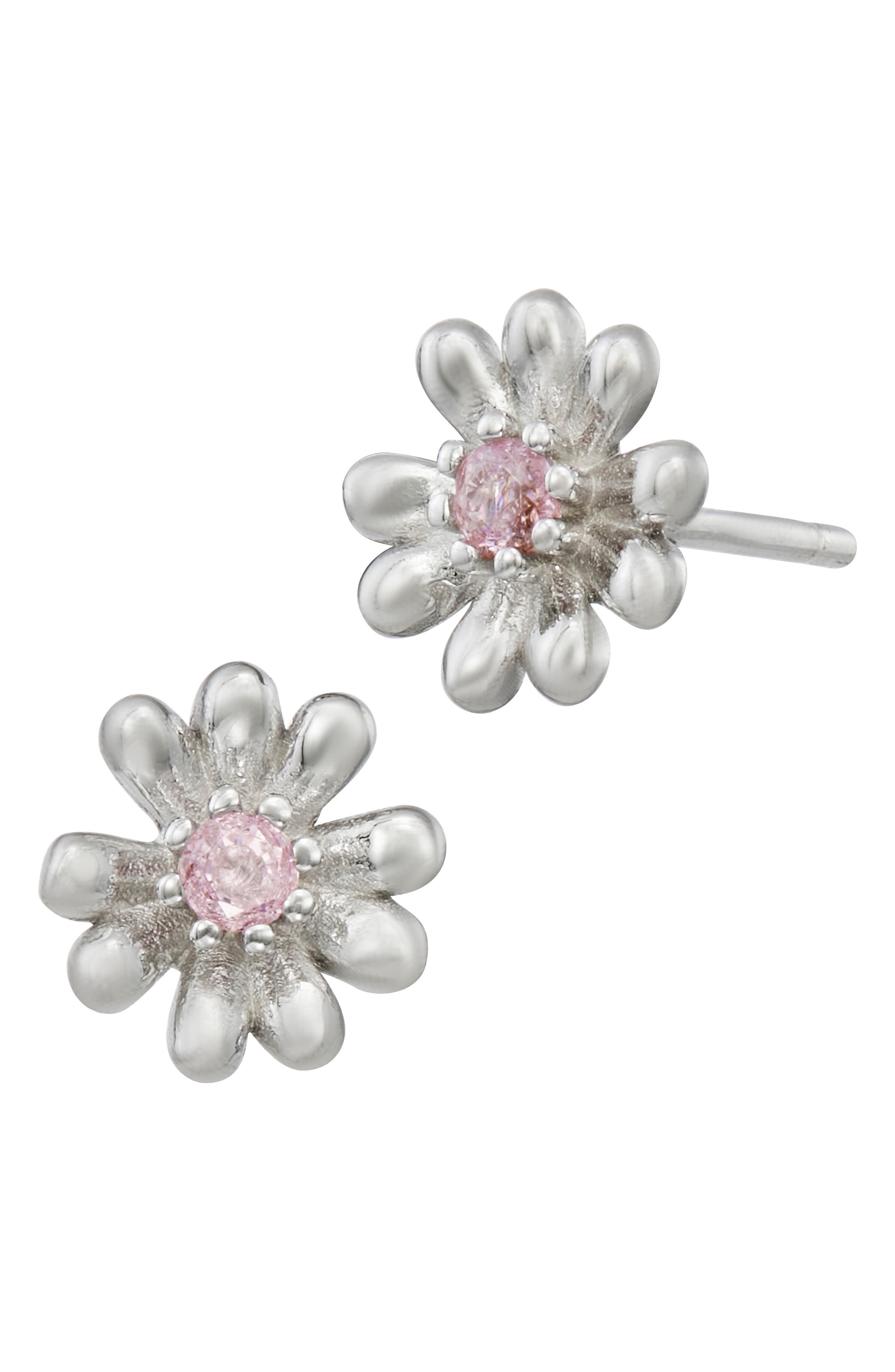SAVVY CIE JEWELS Sterling Silver Cubic Zirconia Daisy Stud Earrings