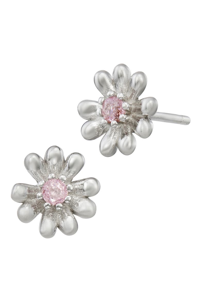 Sterling Silver Cubic Zirconia Daisy Stud Earrings, Main, color, WHITE
