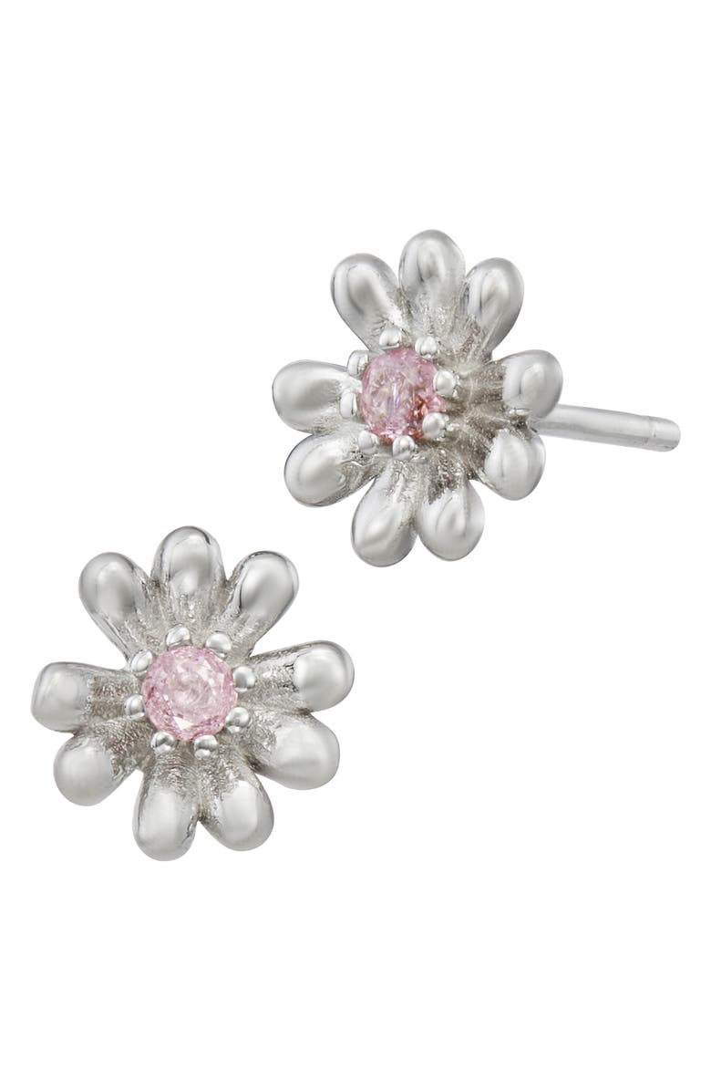 SAVVY CIE JEWELS Sterling Silver Cubic Zirconia Daisy Stud Earrings, Main, color, White