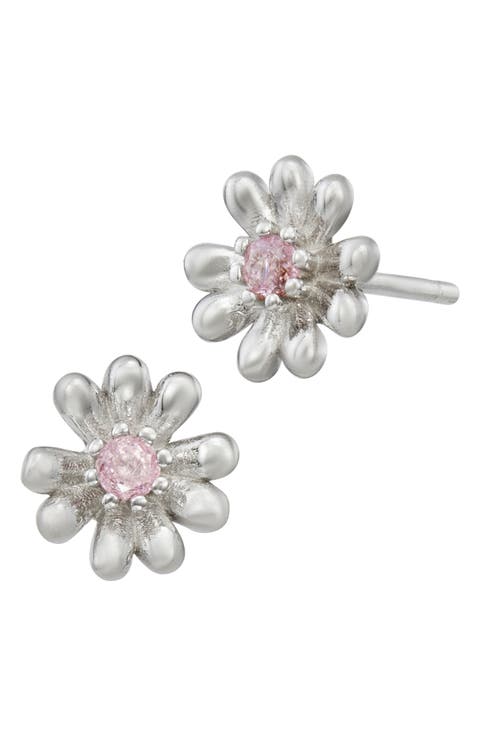Sterling Silver Cubic Zirconia Daisy Stud Earrings