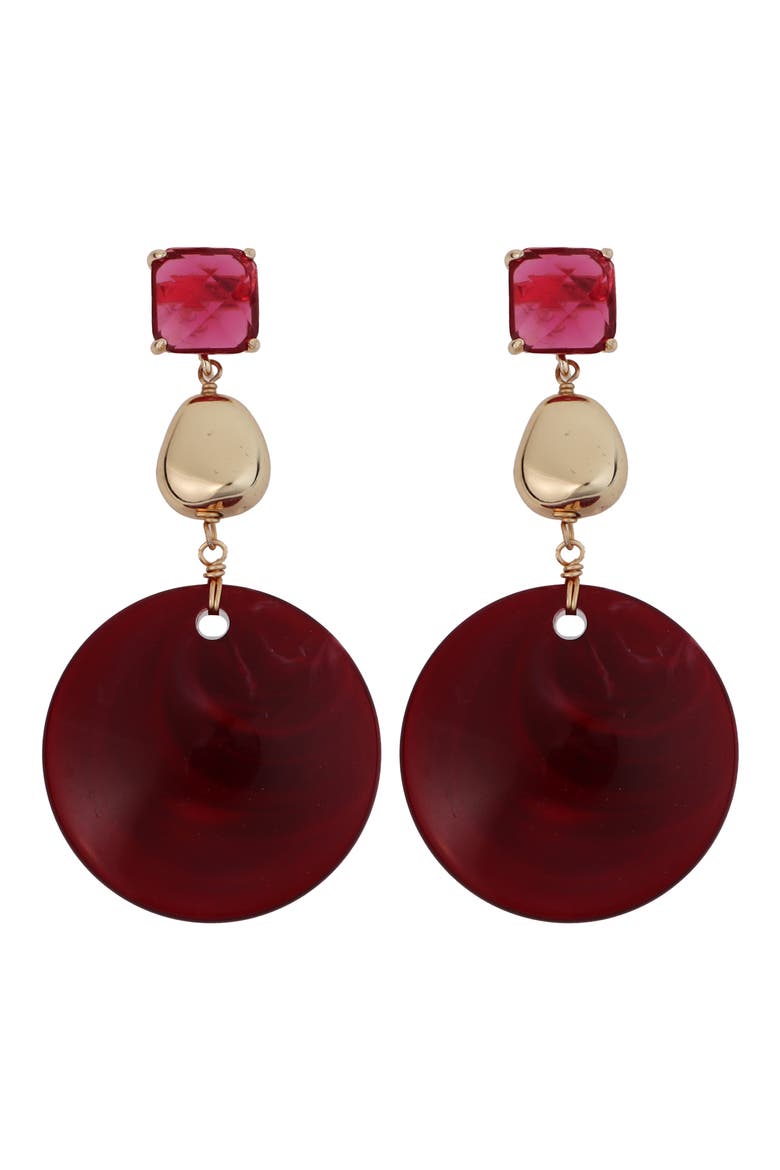 Faceted Glass & Resin Drop Earrings, Main, color, BURGUNDY