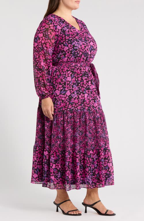 Kasper Floral Long Sleeve Tiered Maxi Dress In Purple