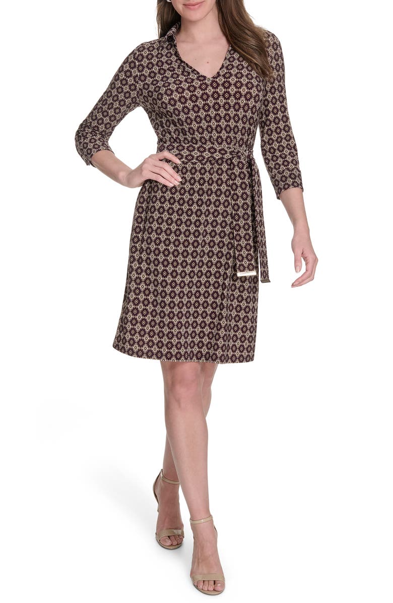 Tommy Hilfiger Collared Tie Belt Fit & Flare Dress, Main, color,