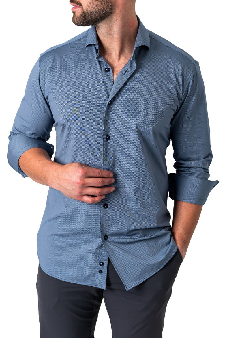 Einstein Micropattern Stretch Contemporary Fit Button-Up Shirt, Alternate, color, BLUE