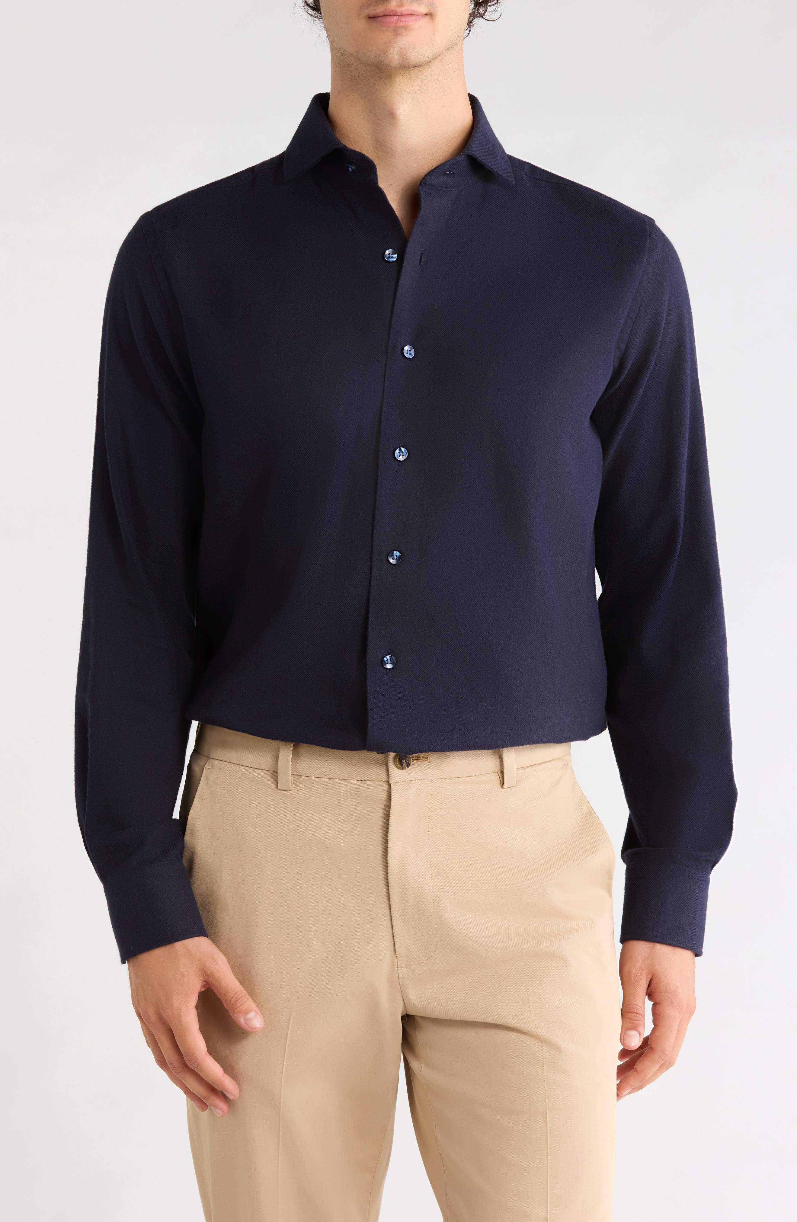 Solid Trim Fit Textured Flannel Shirt