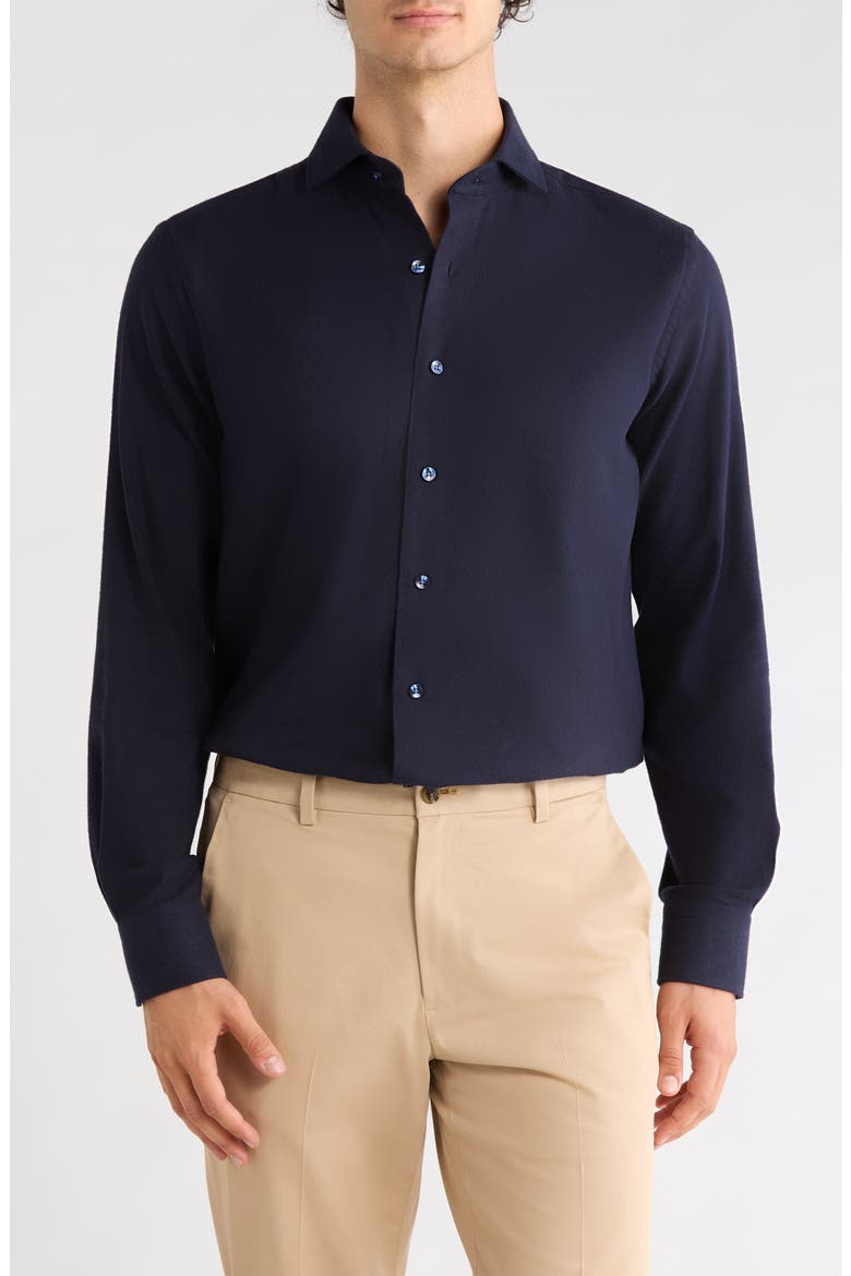 Solid Trim Fit Textured Flannel Shirt, Main, color, NAVY