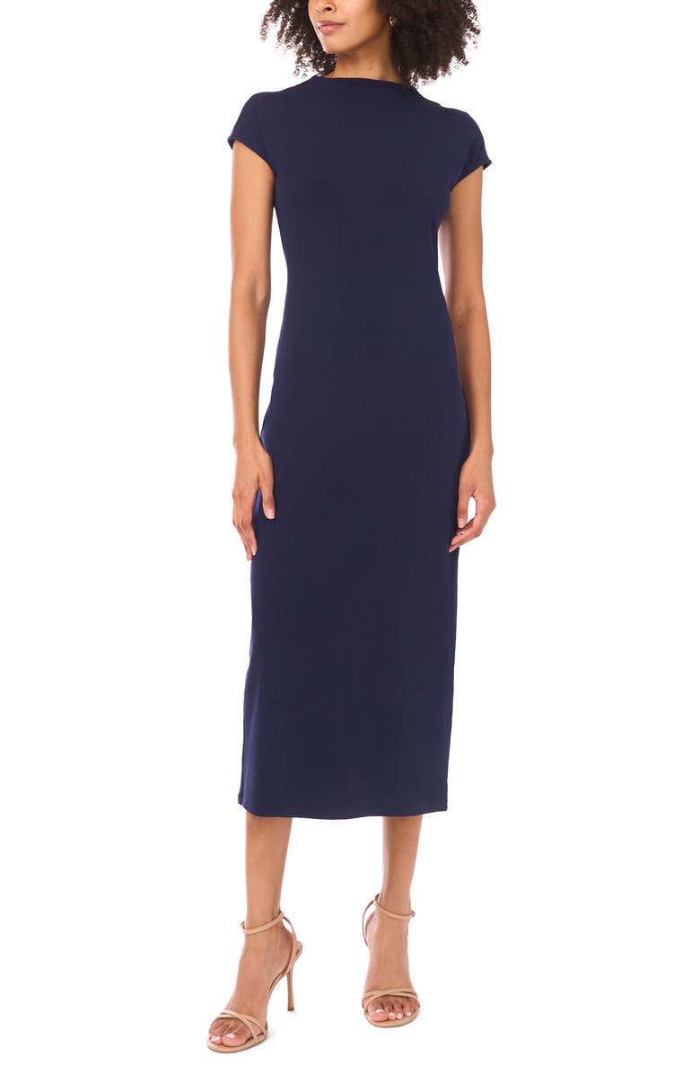 Vince Camuto Mock Neck Midi Dress, Main, color, Classic Navy